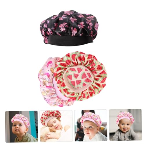 Kids Shower Cap 3 Pack, Stretch Sleep Cap, Baby Bath Hat, Adjustable Waterproof Shower Cap for Hair Care, Soft Satin Material