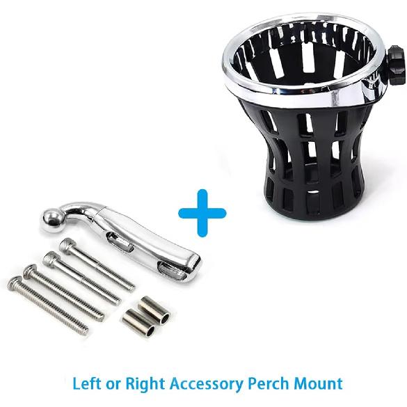 Motorcycle Handlebar Drink Cup Holder Plated And Rubber Chrome/Black Mount For Harley Davidson Passenger Water Bottle Holder With Mesh Basket For
