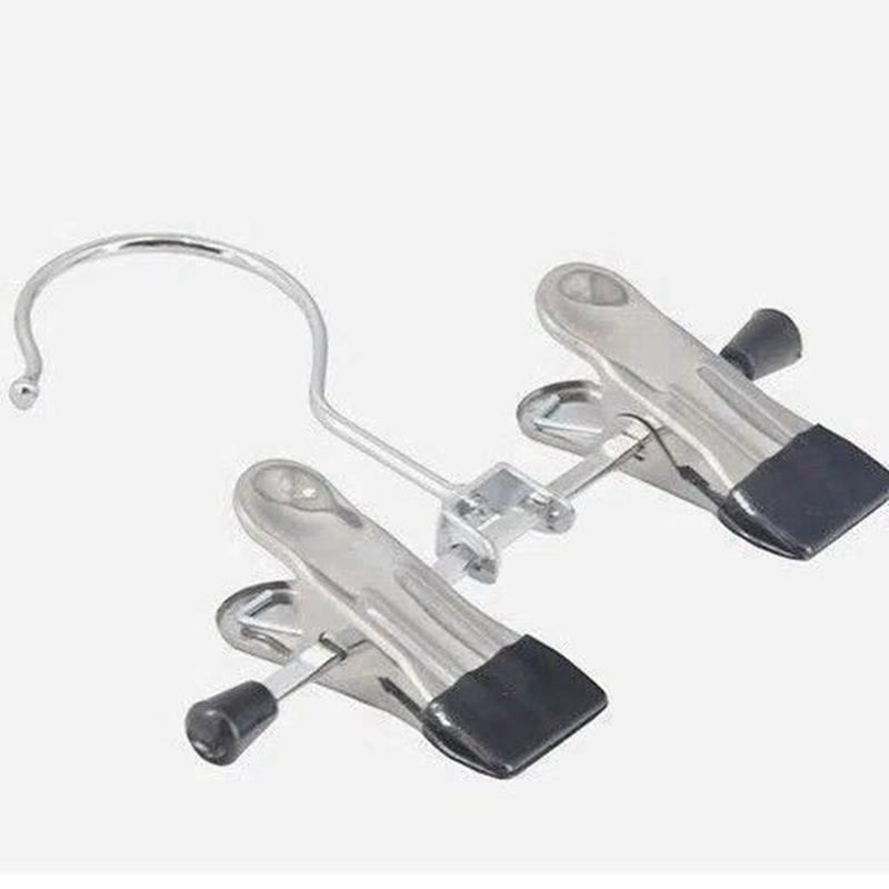 12 PCS Adjustable Shoe Rack Pants Folder Boot Hanger Holder Travel Laundry Hook Hanging Clip Portable Black & Silver