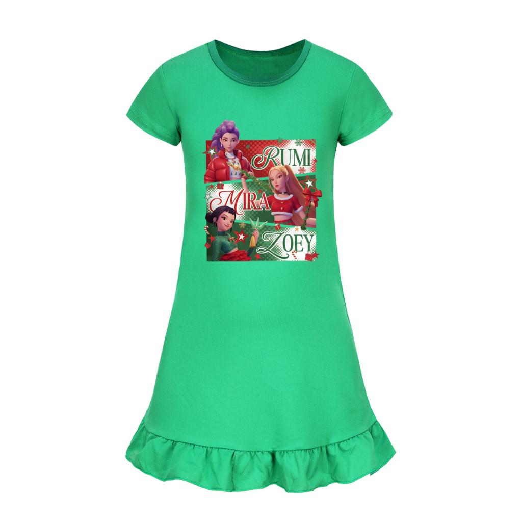 5167 Kids Girls Christmas New Year Mira Zoey Rumi Printed Ruffle Short Sleeves Casual Dress