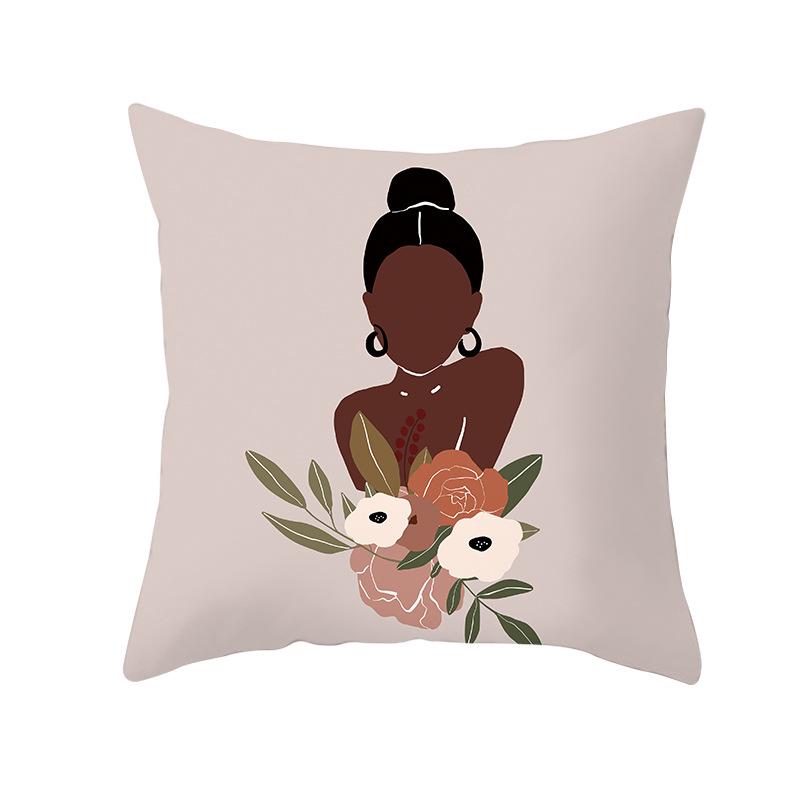 Nordic Abstract Women's Peach Leather Velvet Printed Pillowcase Home Fashion Bedside Sofa Office Cushion Cover