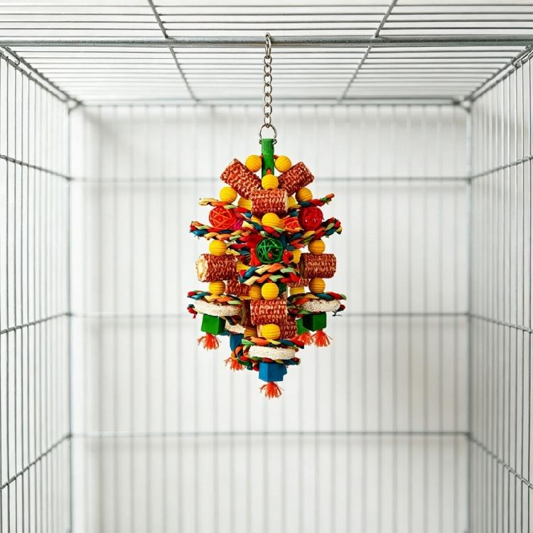Indoor Cage Chew Toy for Parrots and Pet Birds, Wood Corncob Husk Hanging Design Foraging Shredding Toy for Daily Enrichment