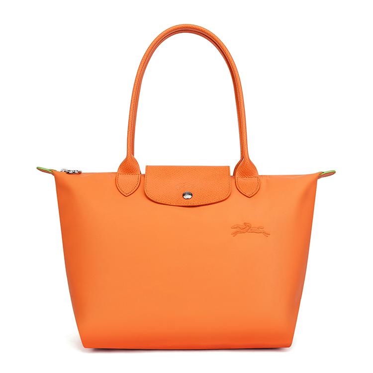 

Longchamp Le Pliage Green 28 Button Zipper Closure Recycled Canvas With Leather Trim Tote Bag Medium Women tote bags Orange 2605919P54 Basic Set (Bag)