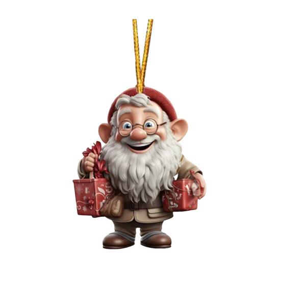 Christmas Ornament Smiling Santa Claus Holding Gift Pendant 3D Effect Acrylic Hanging Pendant Festive Home Decor