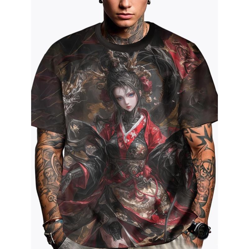 Japanese Girl 3D Print T-Shirt For Men Cool Pattern T-Shirts Summer Loose Women Short Sleeve Tees