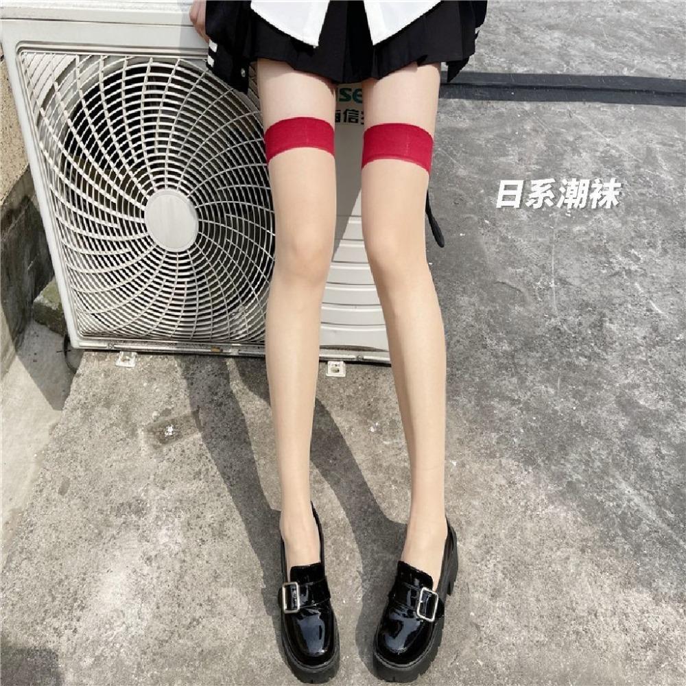 Sexy Suspenders Integrated Socks Pure Desire Stockings Women's High Socks Thigh Socks Contrasting Color Thin Black Edge Skin Edge Bottom Socks
