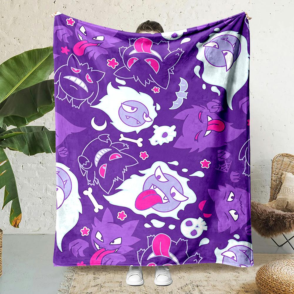1PC Pokemon Gengar Mantas de Dibujos Animados Suave y Esponjosa Manta de Felpa Manta para Sofá Oficina Manta de Picnic Playa Adecuada para Todas las Estaciones