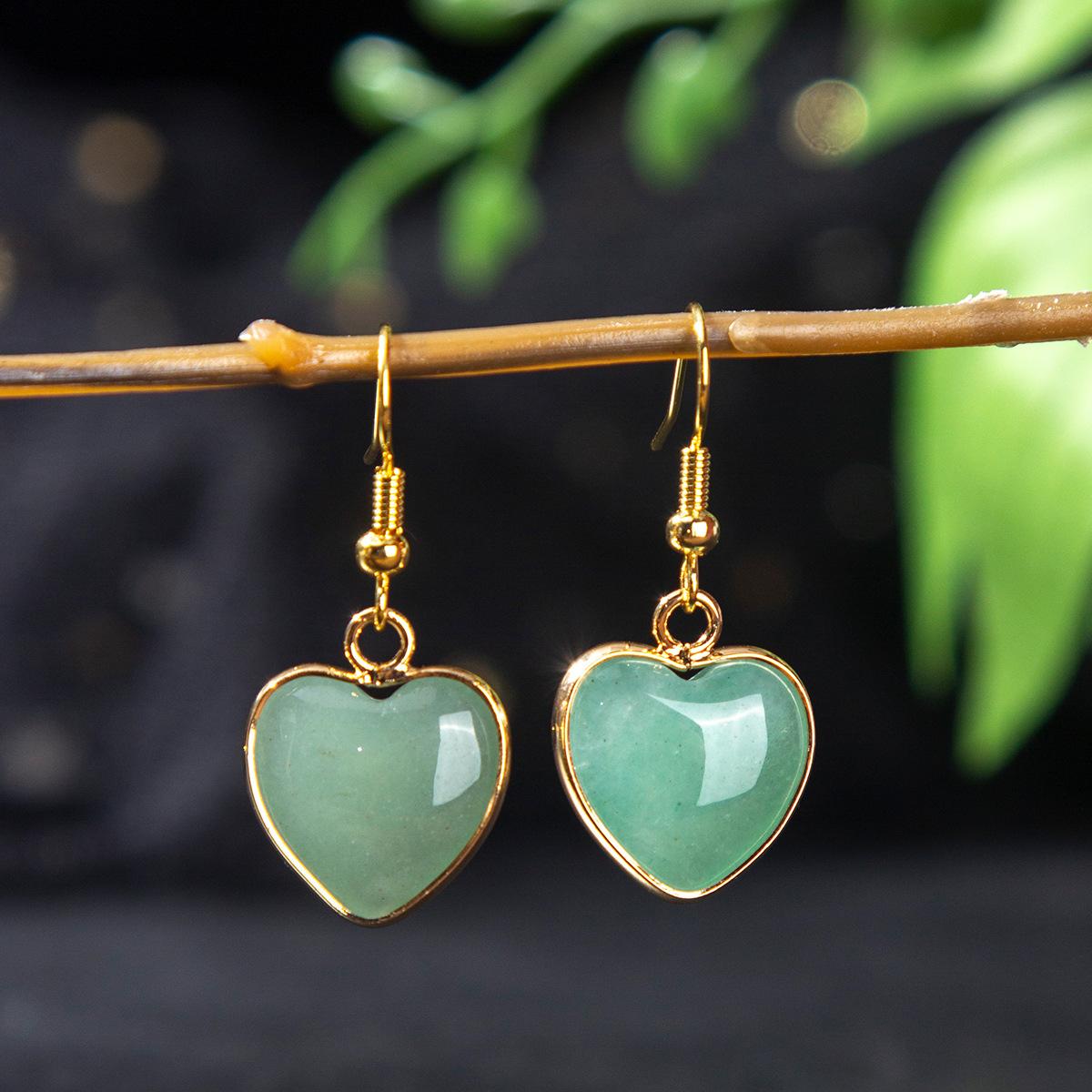 Natural crystal heart-shaped earrings, amethyst, turquoise, gemstone earrings, earrings, accessories