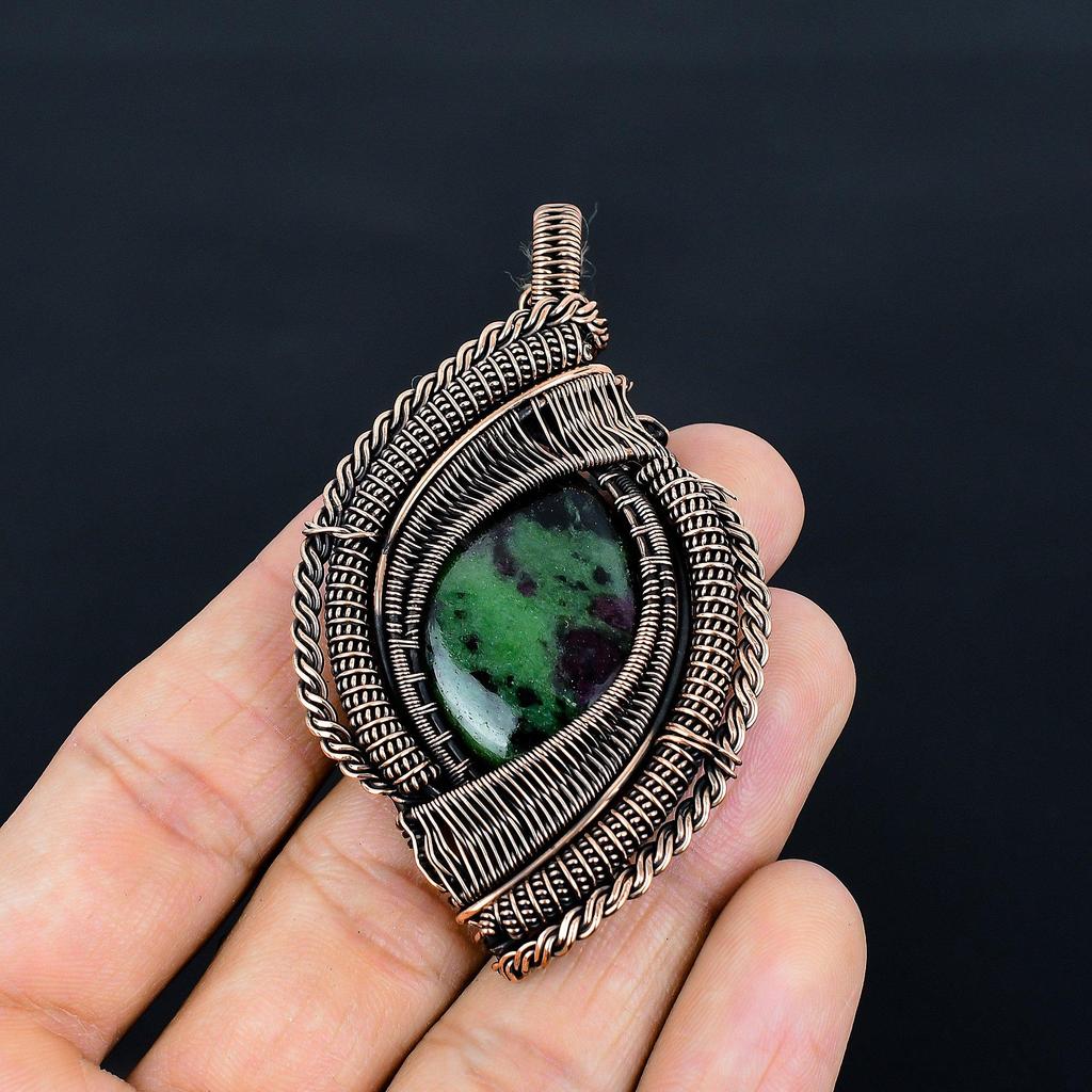 Ruby In Zoisite Pendant, Handmade Gemstone 999 Copper Wire Wrap Pendant Antique Jewelry, For Gift Copper Jewelry