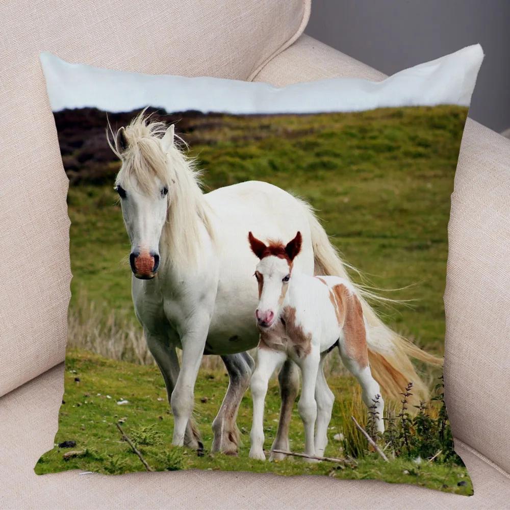 Wild Horse Cushion Cover Decor Animal Print Pillowcase  for Sofa Home Car Children Room Super Soft Plush Pillow Case 45x45cm