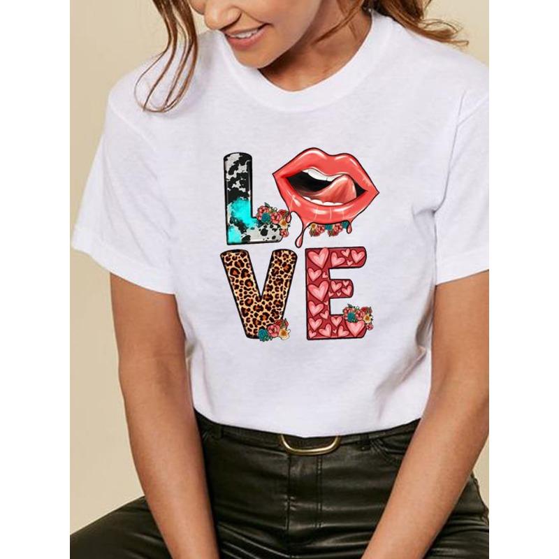 Sommer Rundhals Rose Liebe Festival Bedrucktes Top Modische Lässige Kurzarm Damen Reines Baumwoll T-Shirts