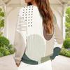 Women Plus Size Purple Blue White Geometric Leaf Print V Neck Half Zip Long Sleeve Sweatshirt