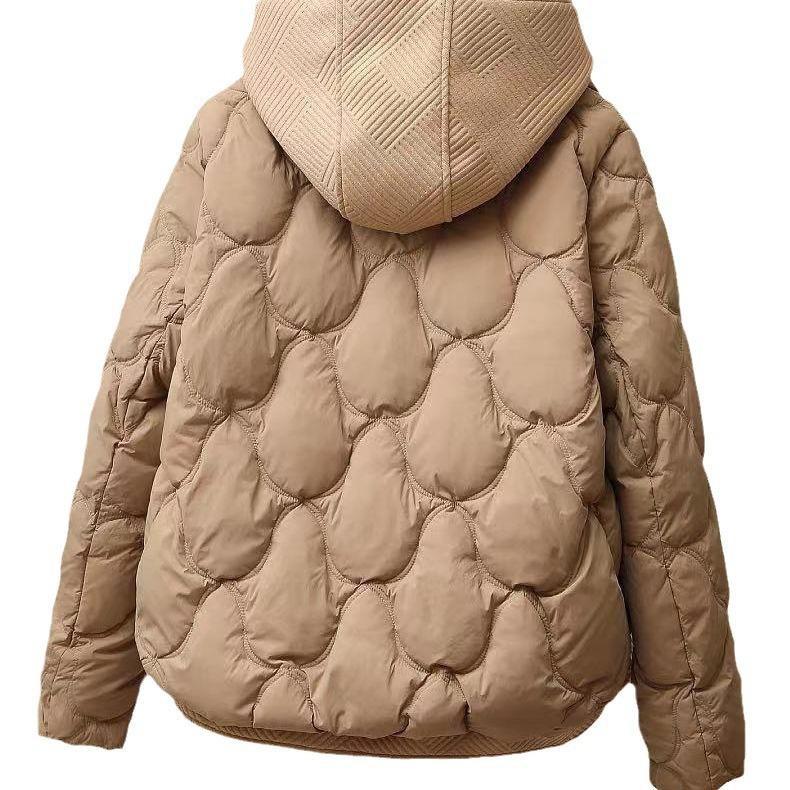 Down jacket women's 2024 new white duck down fake two pieces short hooded winter thickened small fashion coat