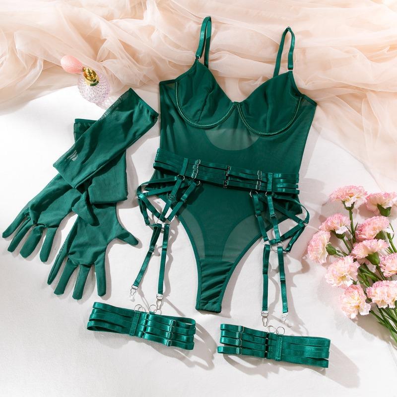 Meier Bestselling Lingerie Set: Strappy, Bodycon, with Gloves - 3 Piece Set