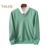 Men Fall Winter Sweater Fake Two-piece Shirt Patchwork Turn-down Collar V Neck Long Sleeves Elastic Pure Color Slim Fit Warm Knitwear