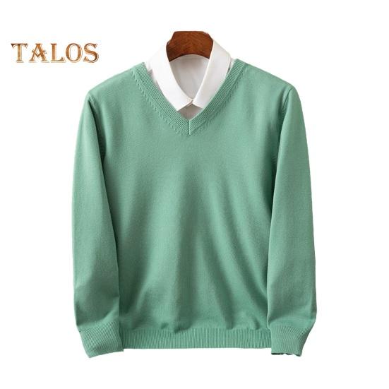Men Fall Winter Sweater Fake Two-piece Shirt Patchwork Turn-down Collar V Neck Long Sleeves Elastic Pure Color Slim Fit Warm Knitwear