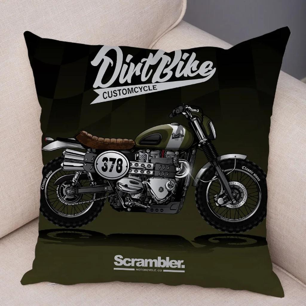 Ful Motorcycle Cushion Decor Vintage Style Bike Race Pillowcase Soft Plush Pillow Case for Sofa Home Car ,(3)