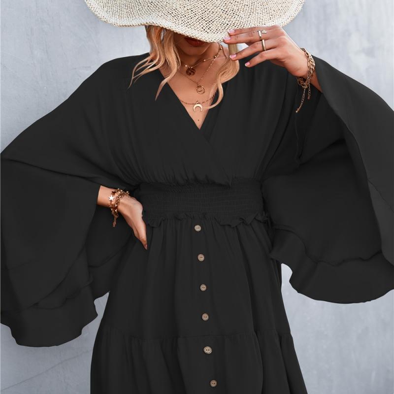 

YYFS женское весенне-летнее модное короткое платье с длинными рукавами и V-образным вырезом, повседневные платья