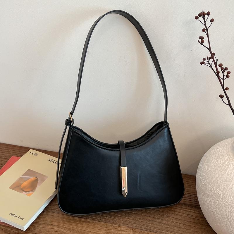 Minimalist Fashion Solid Color Large Capacity Single Shoulder Underarm Bag Belt Buckle Decorative Handbag Commuting Gatherings