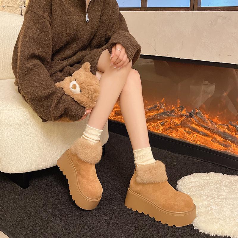 Women's Thick-soled One-step Winter Warm Fur an Inner Lining Long Plush Snow Boots Non-slip Wear Casual Sports Cotton Boots