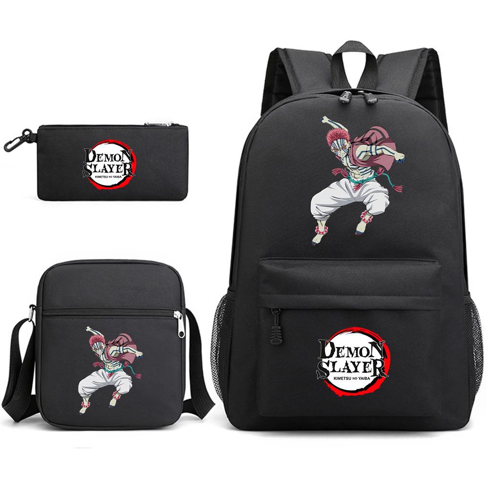 3Pcs/set Anime Demon Slayer Printed Backpack with Shoulder Bag Pencil Case for Teenager Student Boy Girl Waterproof Schoolbag