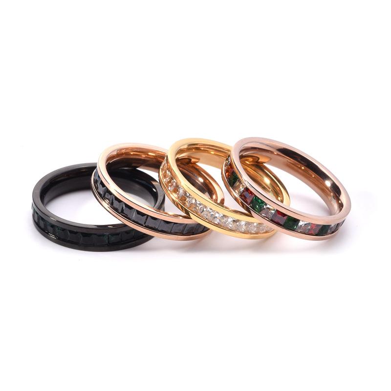 Zirconia Starry Sky Square Diamond Titanium Steel Women's Ring