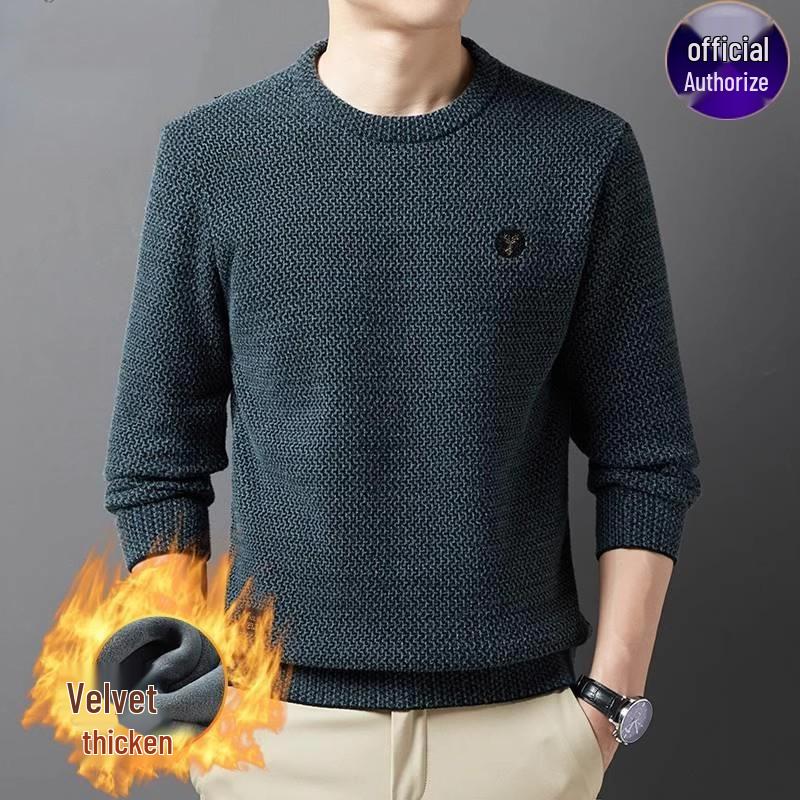 Men's 2023 Chenille Sweater: Fleece-Lined, Thickened, Round Neck, Warm Half-High Collar for Autumn/Winter.