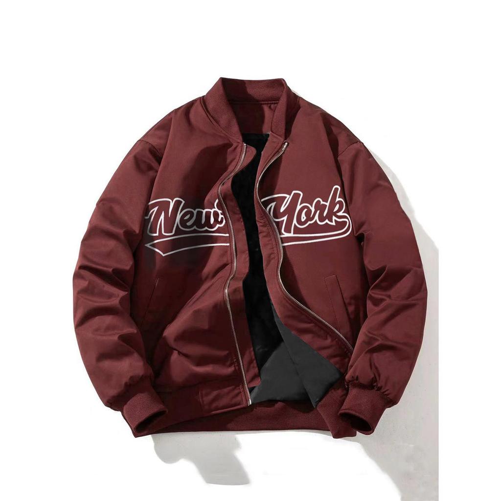 Men's Windproof Printed Baseball Collar Jacket - Casual Outdoor Workwear for Spring & Autumn