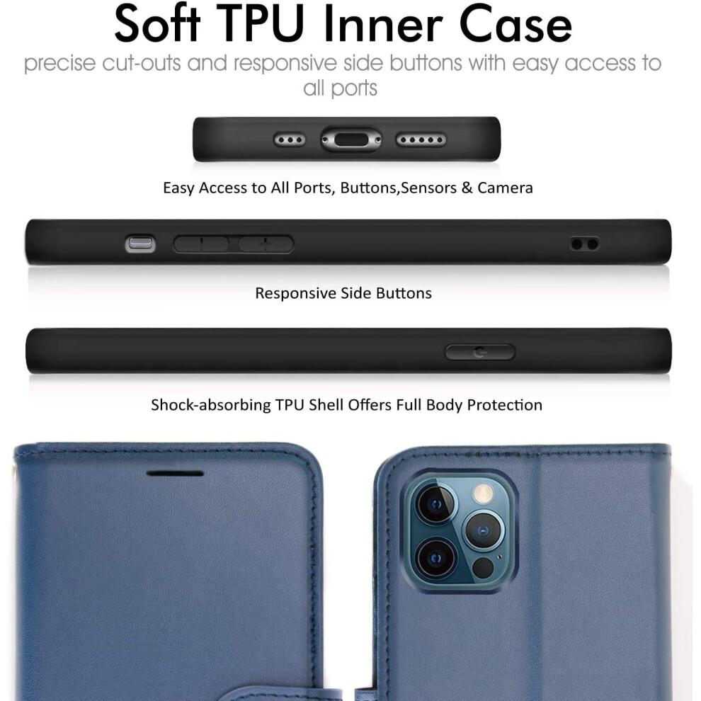 (Blue)  iPhone 12 Pro Max PU Leather Wallet Case, Flip Protective Case Cover with Wallet Card Holder, Stand and Wrist Strap with Magnetic Closure