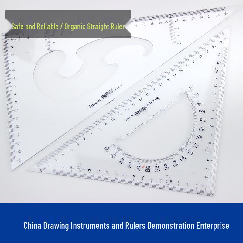 Multi-Functional Ruler & Set Square Pack: 20/30/40cm Transparent Straight Rulers & 30cm Set Square for Students & Drafting