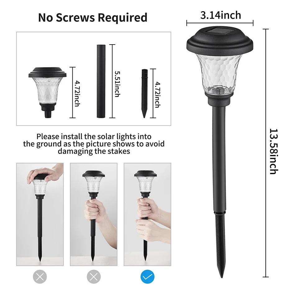 LED Solar Pathway Lights Outdoor IP65 Waterproof Garden Stake Glass Led Path Lights for Yard Patio Landscape Walkway Lighting