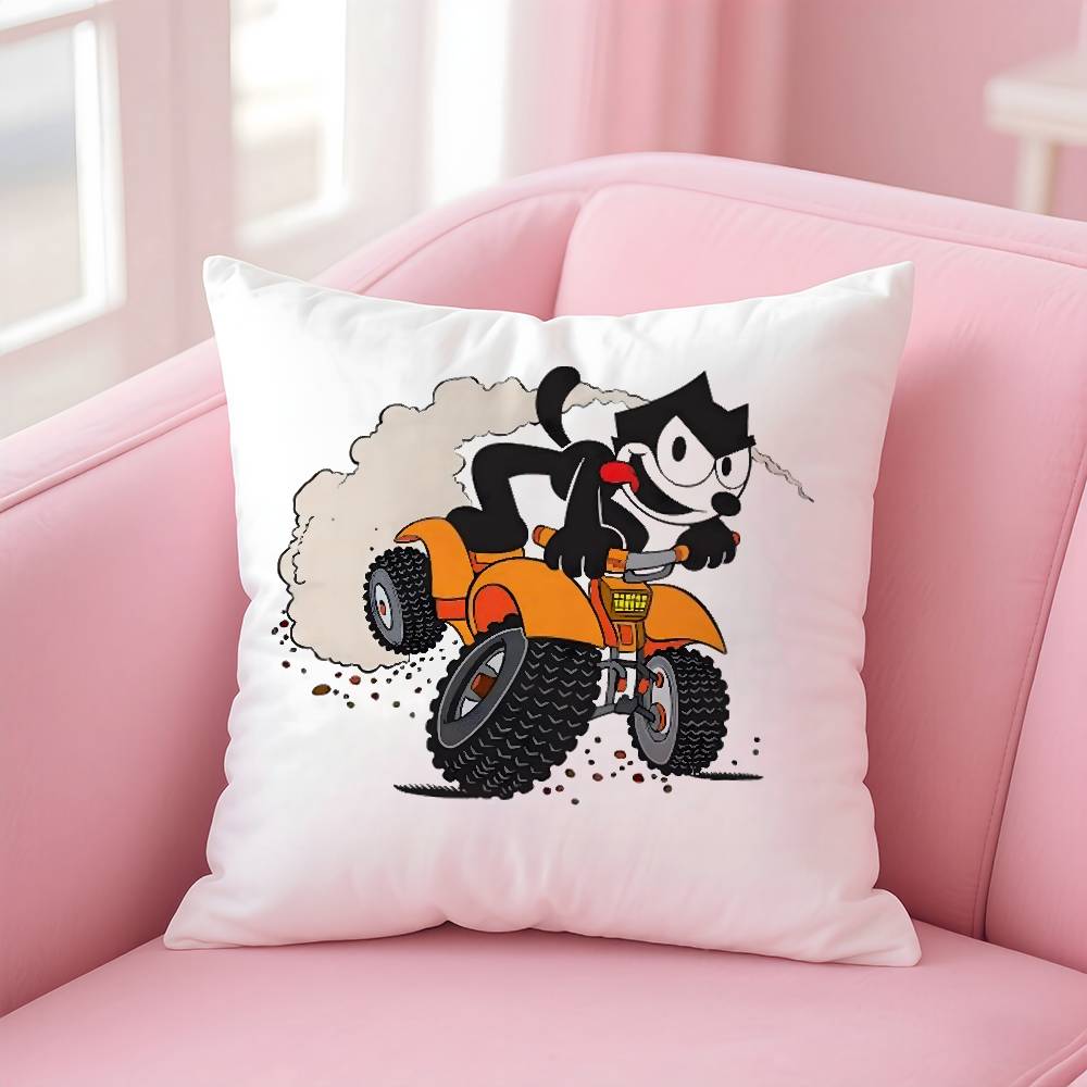 F-Felix The Cat Exquisite Pillow Case Anti-dustmite Pillow Invisible Zipper Silky Short Plush Sofa Cushion Cover