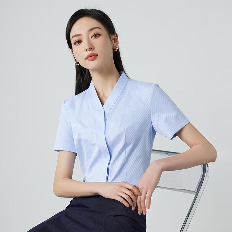 Women's Professional V-neck Short Sleeve Textured Shirt