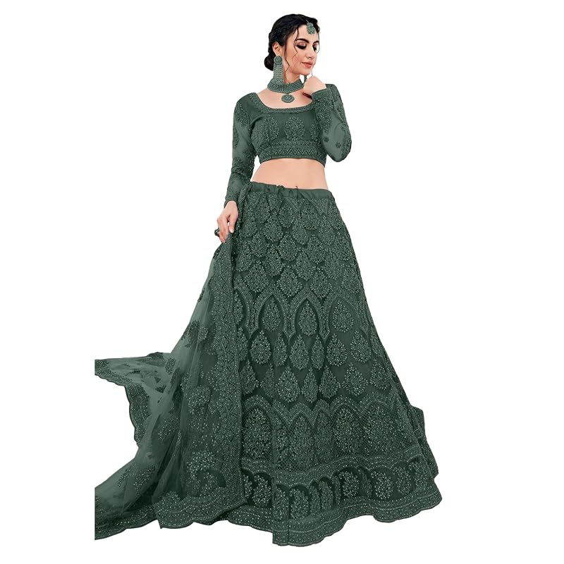 Patlani Letest Design Chain Embroderied With Stone Work Woman Flered Lehenga Choli. (Semi Stitched)