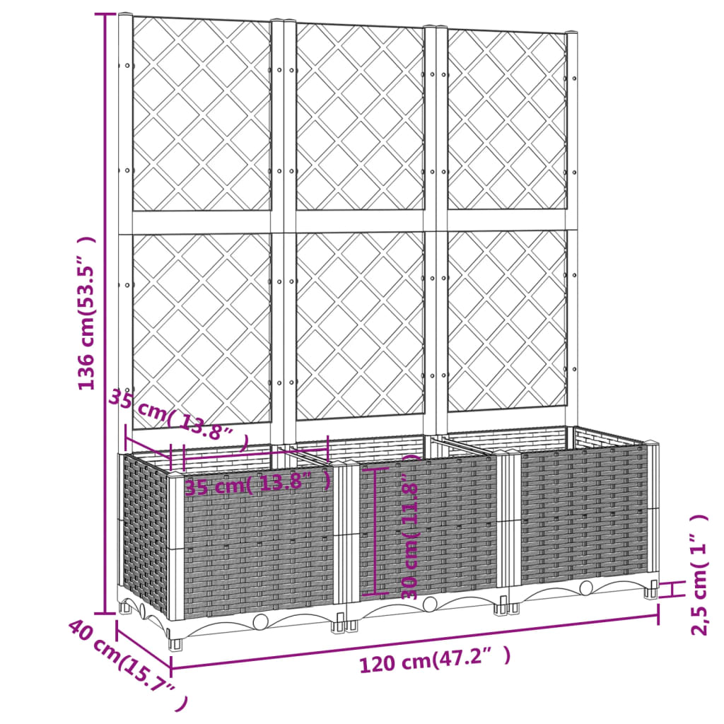Vidaxl Garden Planter With Trellis, Light Grey, 120X40X136 Cm, Pp
