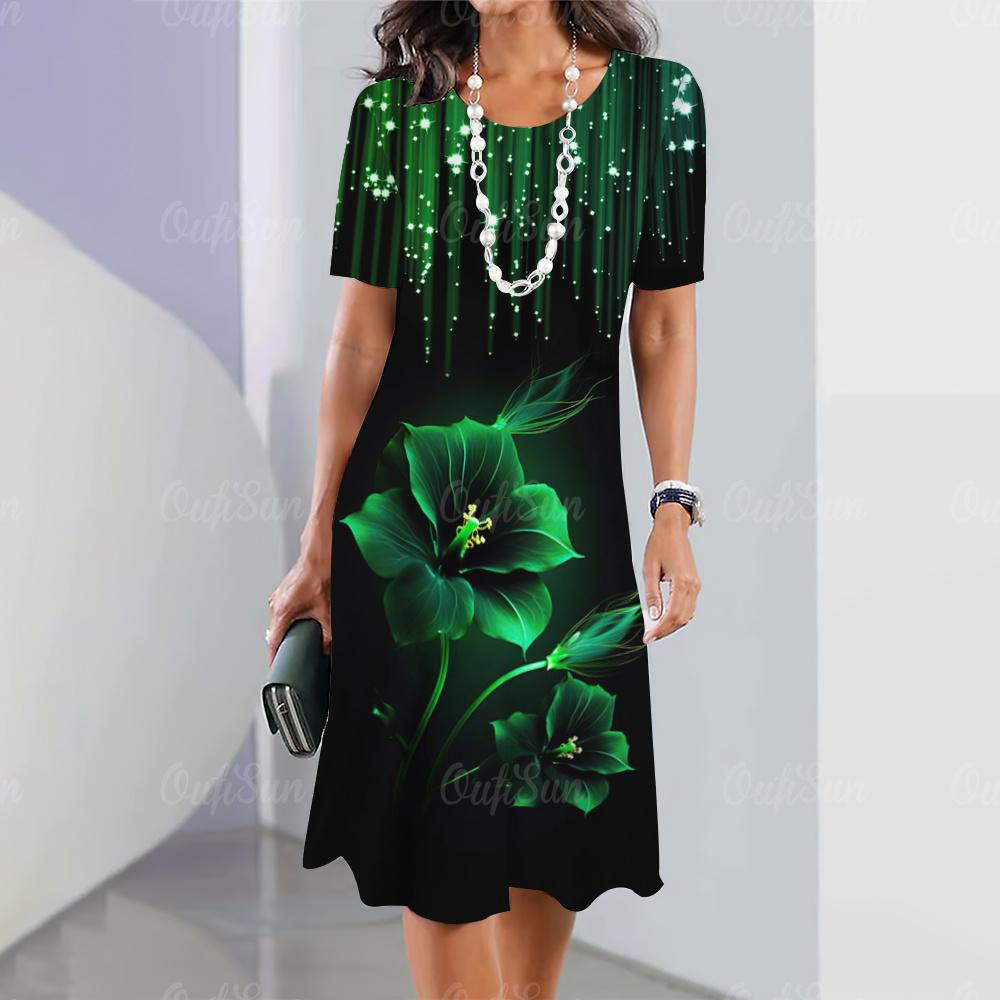 Women's printed long dress, short-sleeved dress, sexy and fashionable top