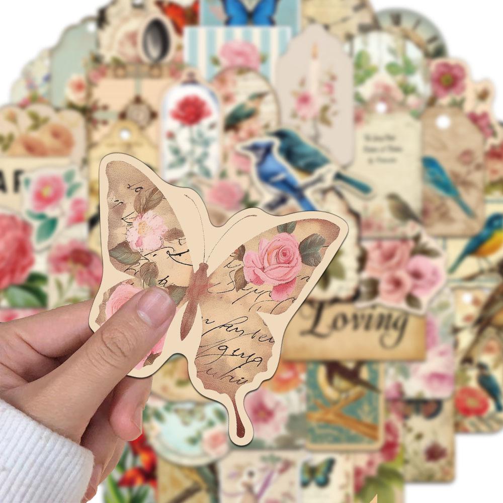 50 Retro Shabby Junk Journal Cartoon Stickers for DIY Decor: Phone Cases, Notebooks, Water Bottles