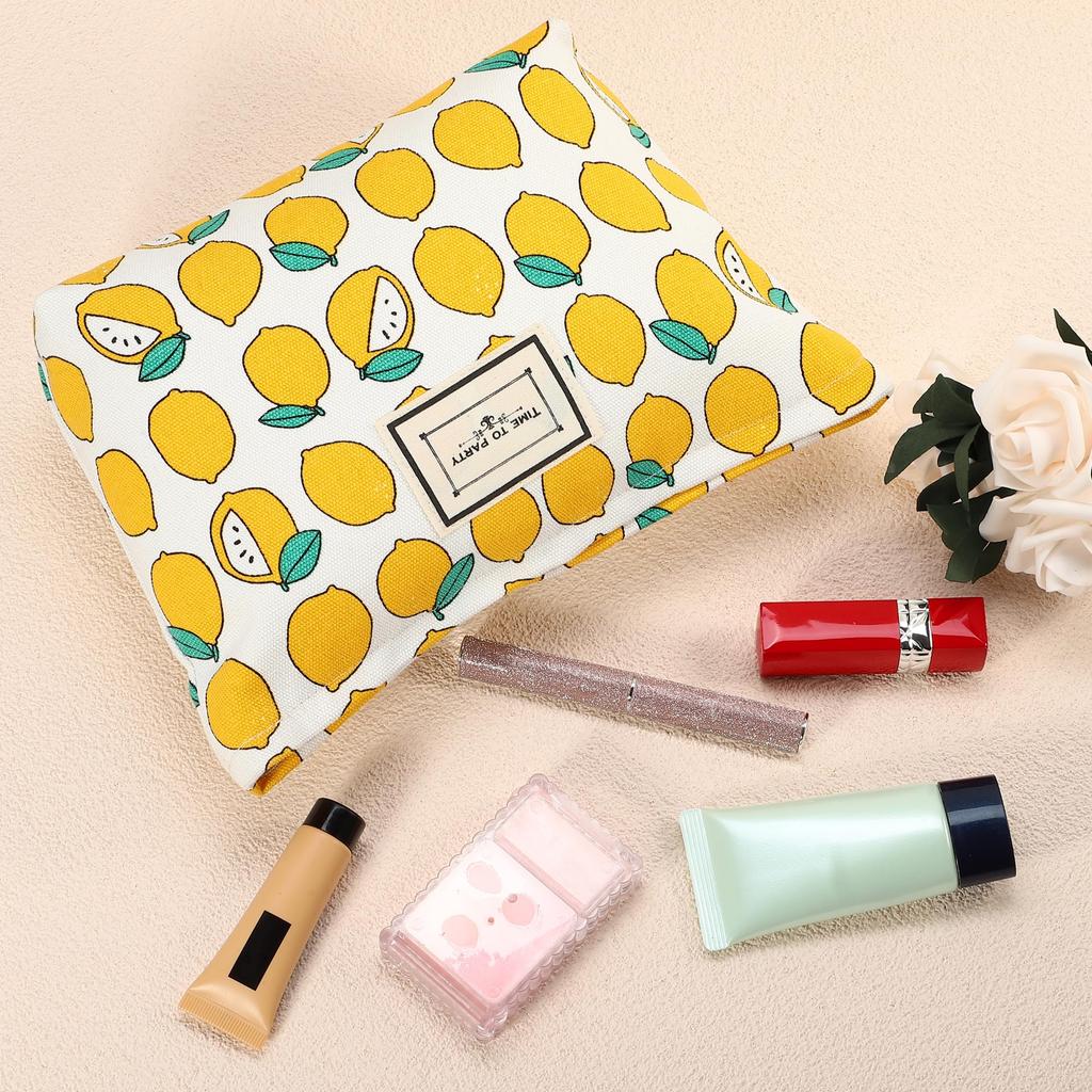 VOCOSTE Canvas Cosmetic Large Capacity Makeup Pouch for Coin and Yellow Pouch, Women, Purse, Foundation, Lipstick, Brushes,