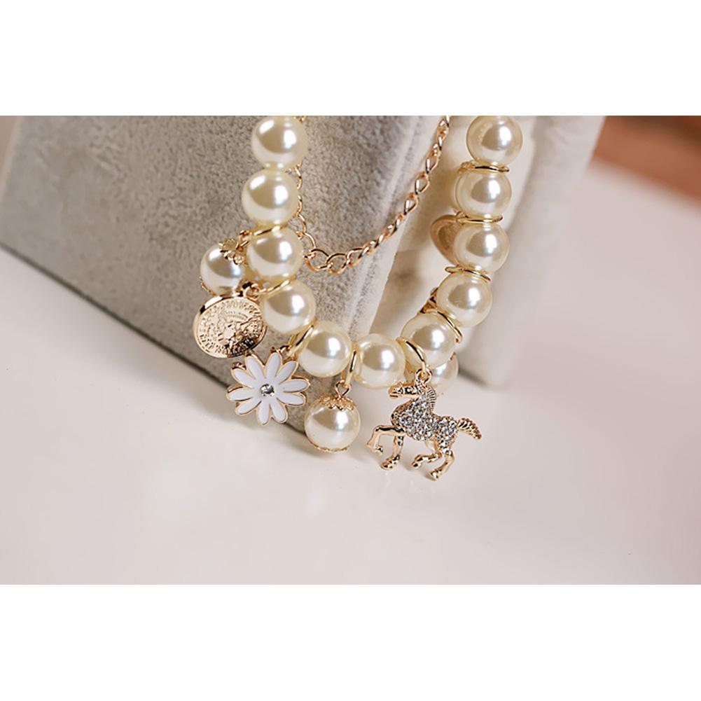 Bangle Bracelets Heart Flower Pearl Crystal Beaded Bracelet for Women Jewelry