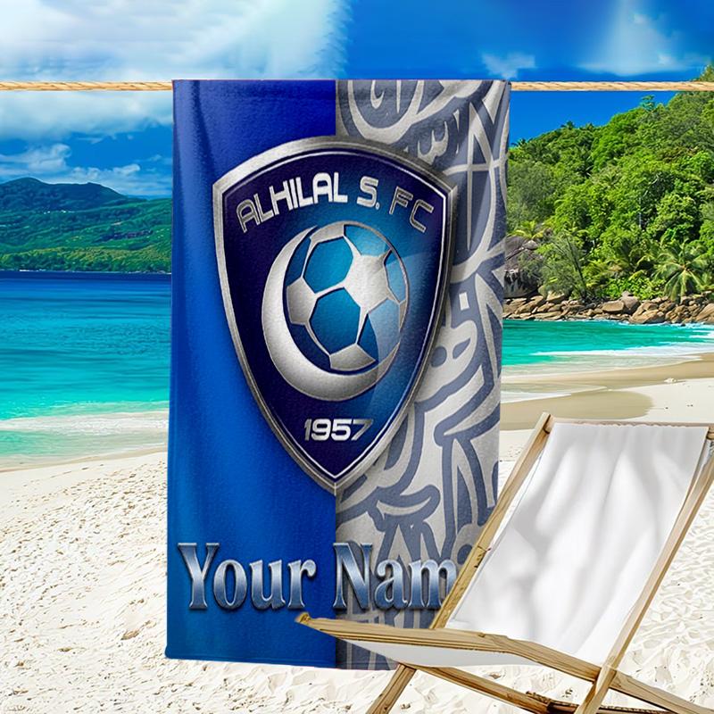 Custom Name Beach Towel Al Hilal Emblem Design Beach Towel, Soft Microfiber, Gift for Her/Him, Birthday, for Pool, Beach, Travel, Fan gifts