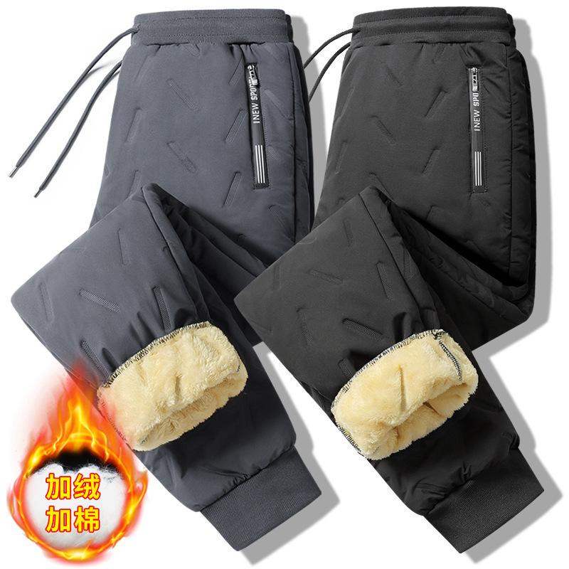 Herren Fleecegefütterte Hose Verdickte Lässige Sporthose Lange Hose Locker Gerades Bein Übergröße Warme Baumwollhose
