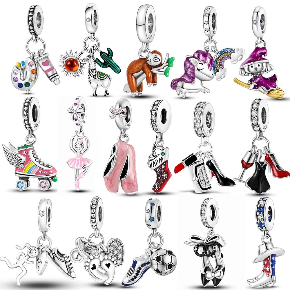 Copper Pink Ballet Shoes Skates Pendant Charms Fit Original Bracelet Necklace Jewelry Making For Women Gift