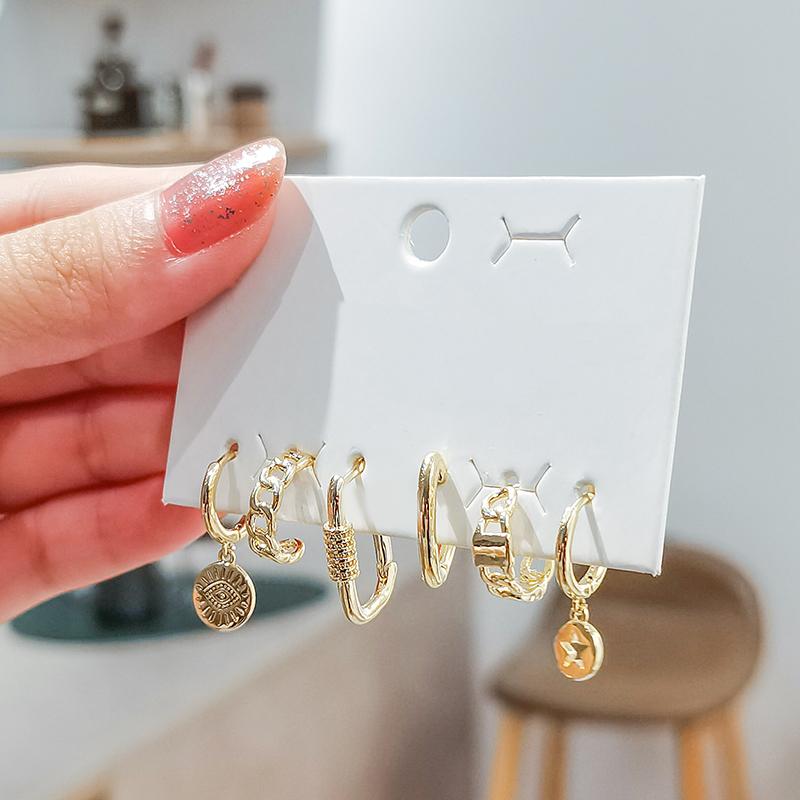 ANENJERY 6 teile/satz Herz Augen Stern Kette Geformt Hoop Ohrring set Weibliche Einfache Kreative Geometrische Ohrringe