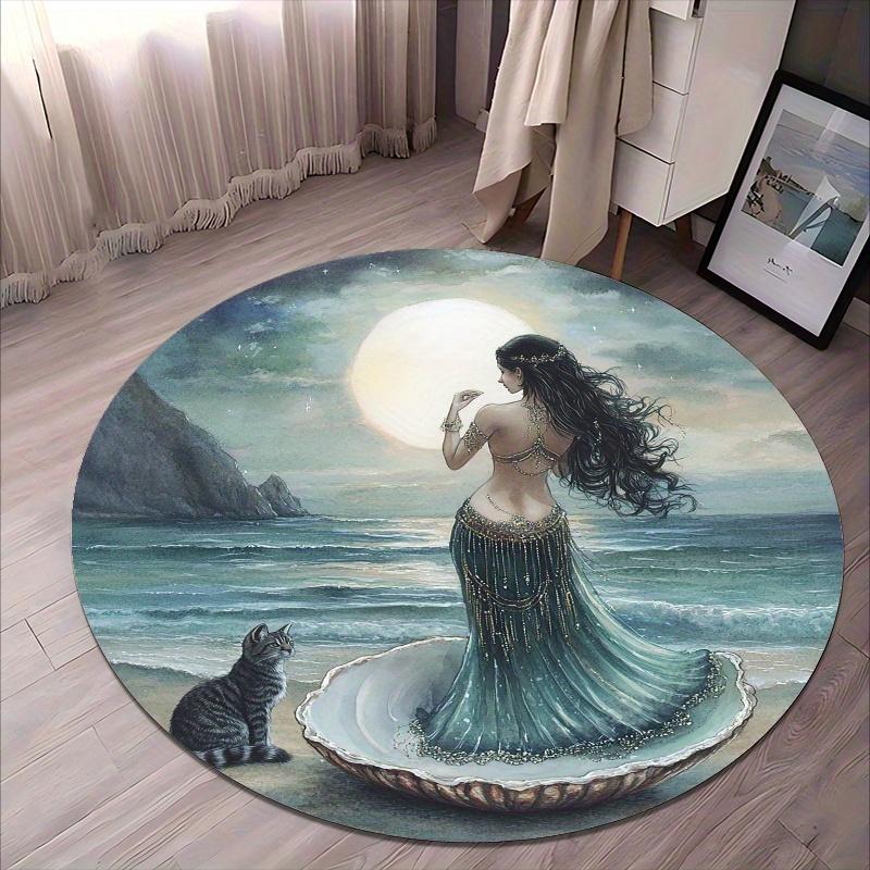

Круглые напольные коврики с принтом «Русалка и морская сцена» из фланели, нескользящие. Подходят для гостиной, спальни, террасы, сада. 60cm