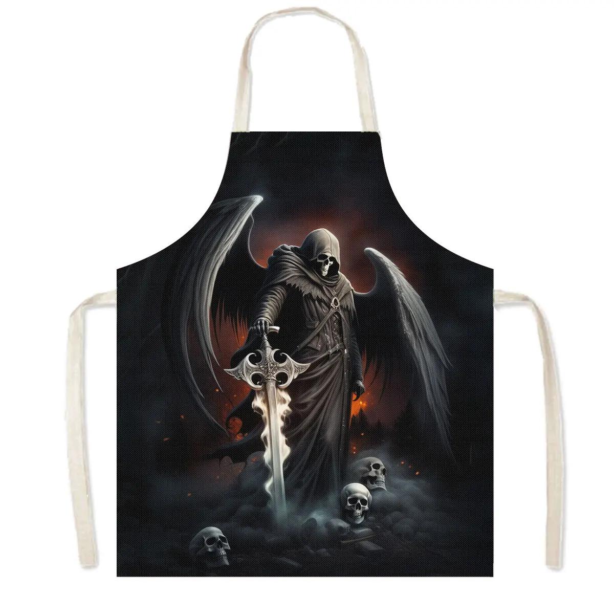 

Horror Death Skull Rose Kitchen Aprons Grim Reaper Riding Motorcycle Children Bib Women Home Cleaning Clothing Linen Pinafore 38X47cm