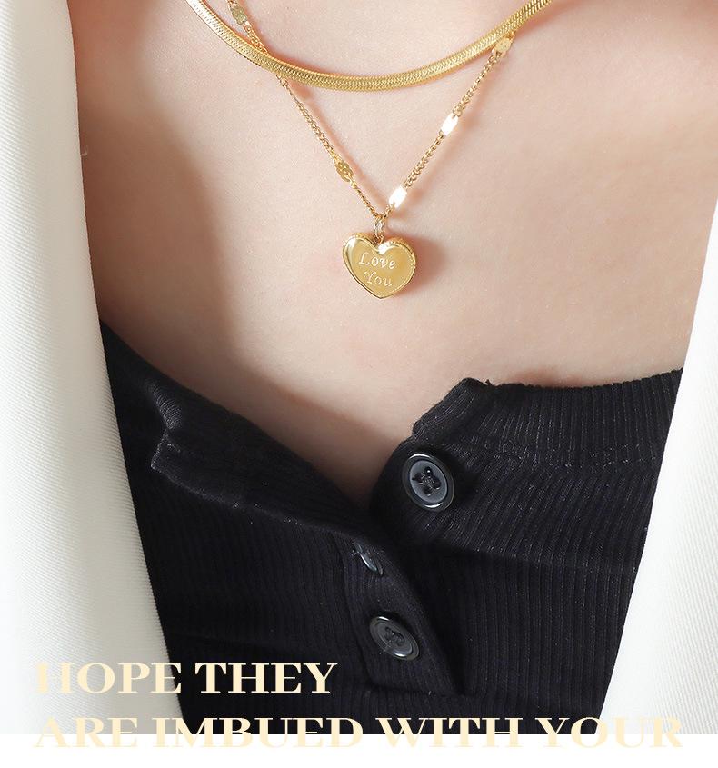 Double Layer Heart Pendant Titanium Necklace - Hip Hop Style, Non-fading Fashion Clavicle Chain for Women