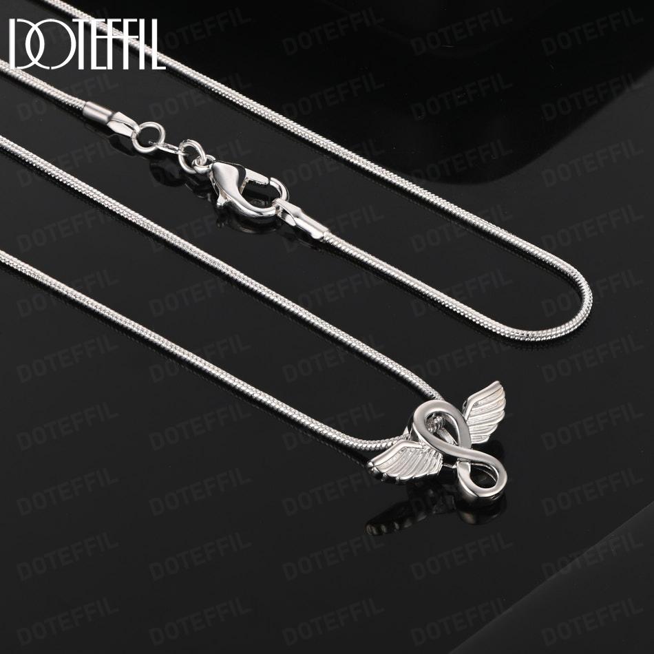 925 Sterling Silver Wing Pendant Necklace Fashion Jewelry 45CM