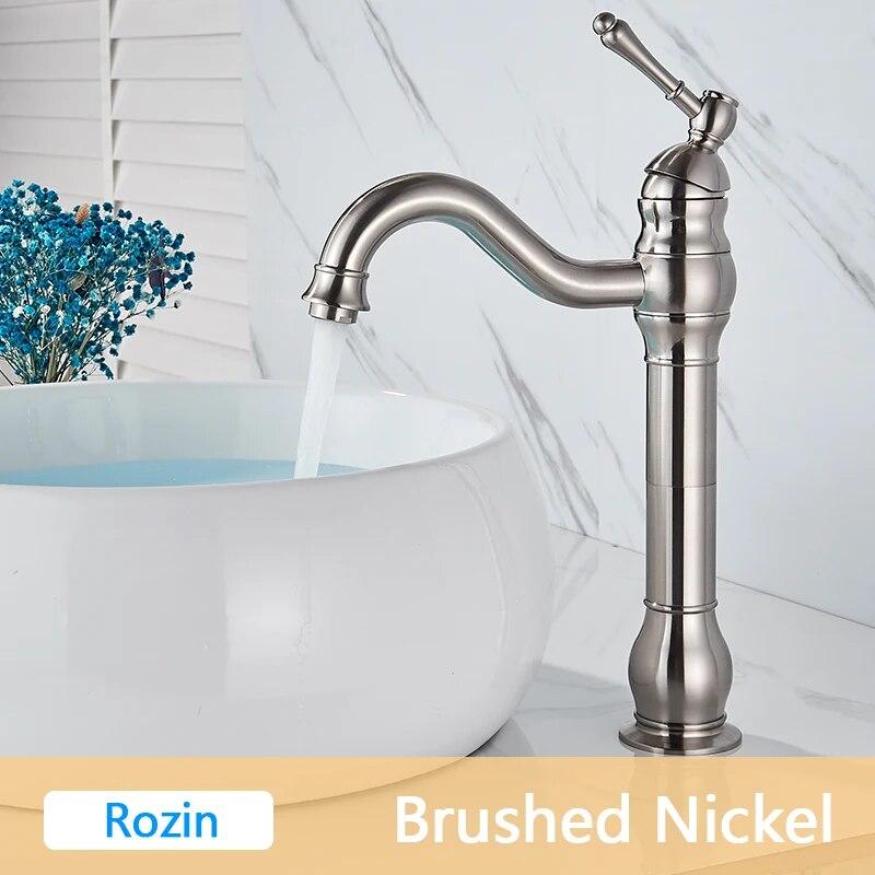 

Rozin антикварный латунный смеситель для раковины, 5 цветов, монтируемый на палубе, с одной ручкой, кран для ванной комнаты, длинный носик, раковина для унитаза, смеситель для горячей и холодной воды tall