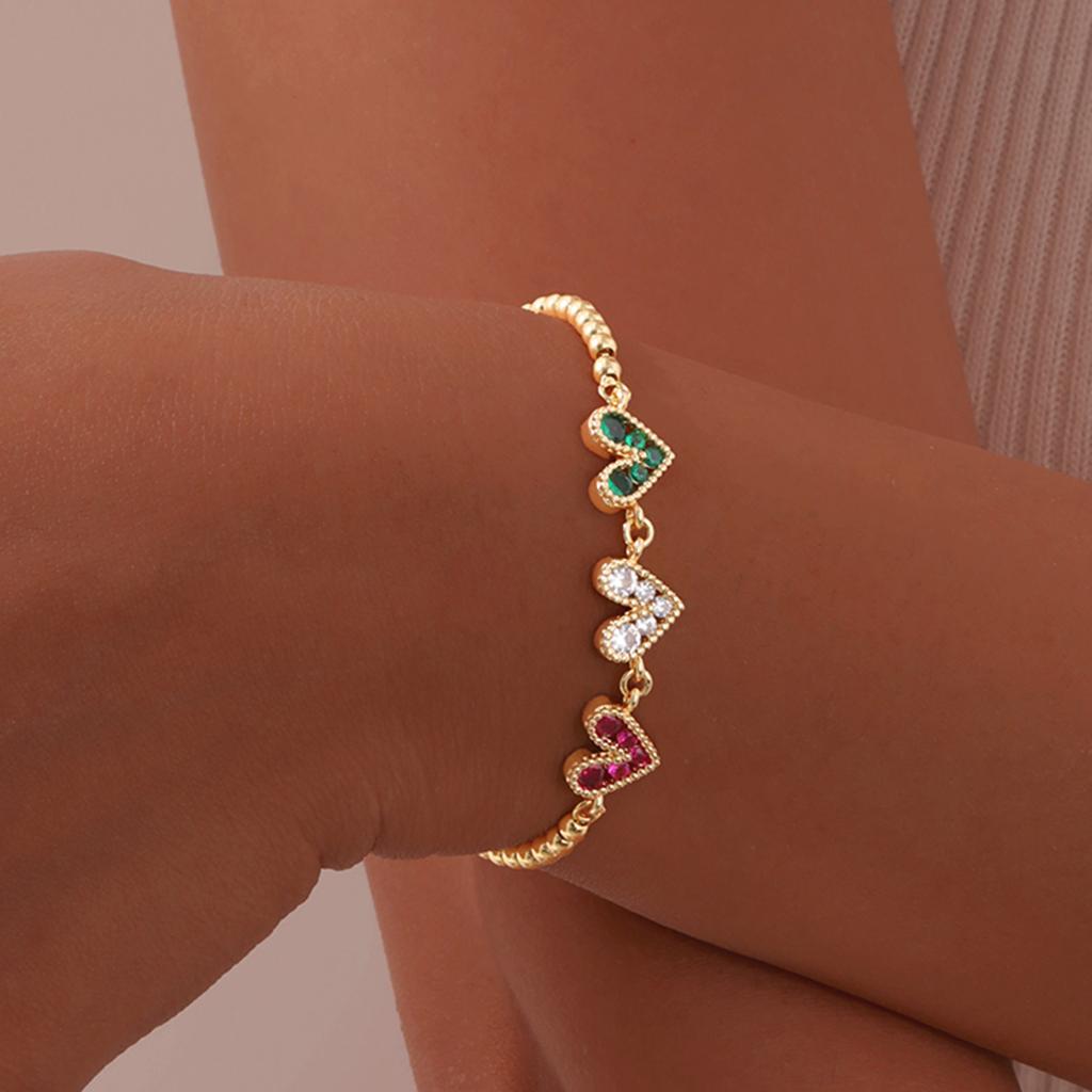 Colored Zircon Stone Heart Women's Bracelet Moon Star Adjustable Box Chain Wristband Jewelry Gift For Girlfriend Valentine's Day