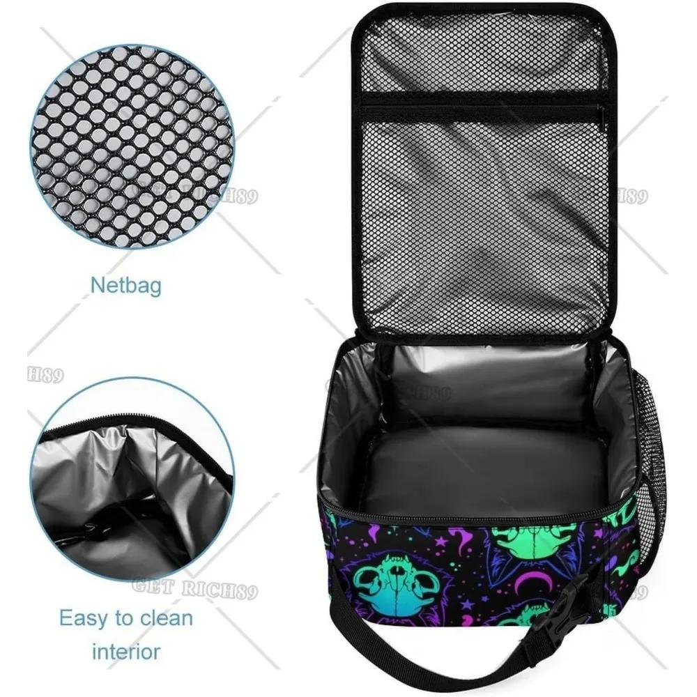 Cute Gothic Skull Insulated Lunch Bag Portable Lunch Box Reusable High Quality and Large Quantity Tote Bag for Women Men